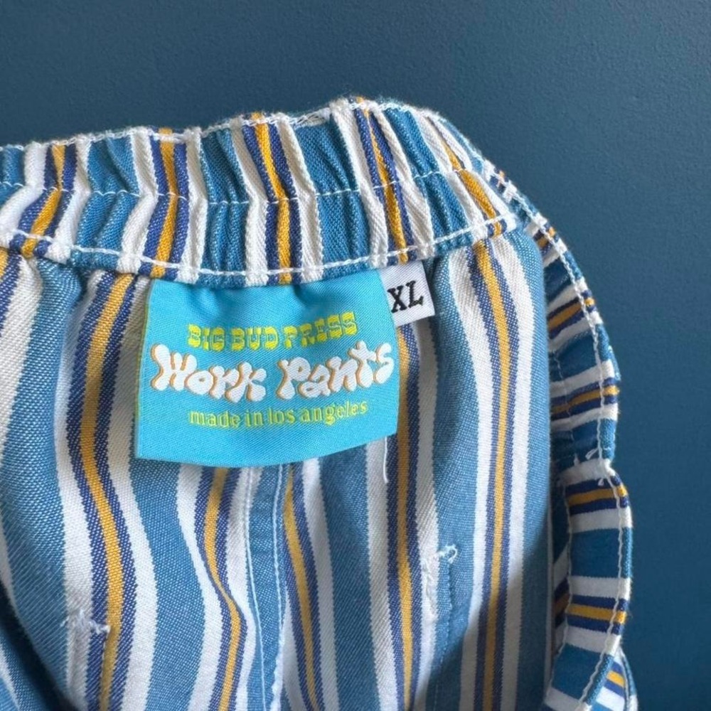BIg Bud Press Stripe Work Pants Women's Size XL Blue Yellow Retro High Rise - Picture 6 of 8